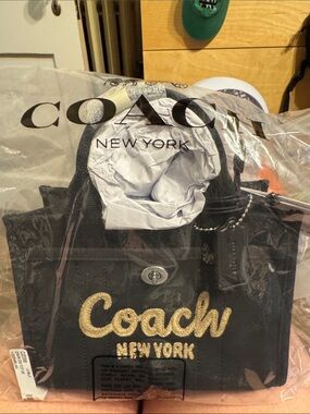 NWT — Coach Black Tote with Gold Embroidered Logo